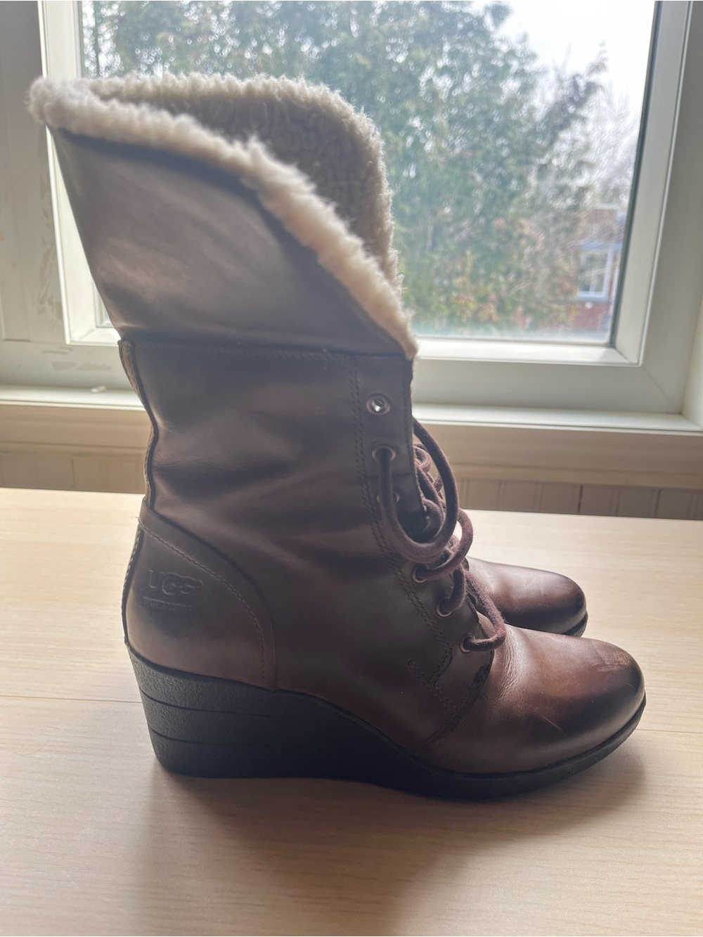 UGG Zea Wedge Boots - Waterproof Leather - Size 7